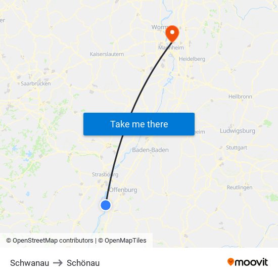 Schwanau to Schönau map