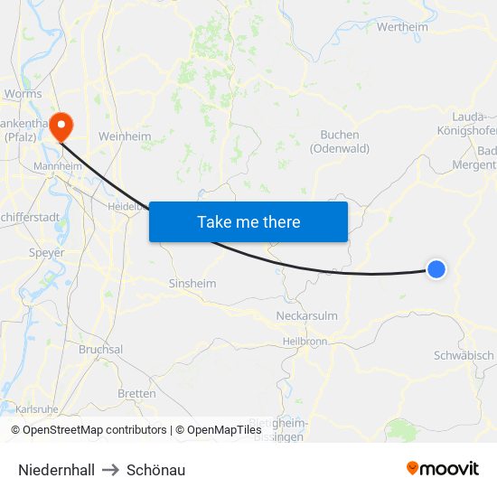 Niedernhall to Schönau map