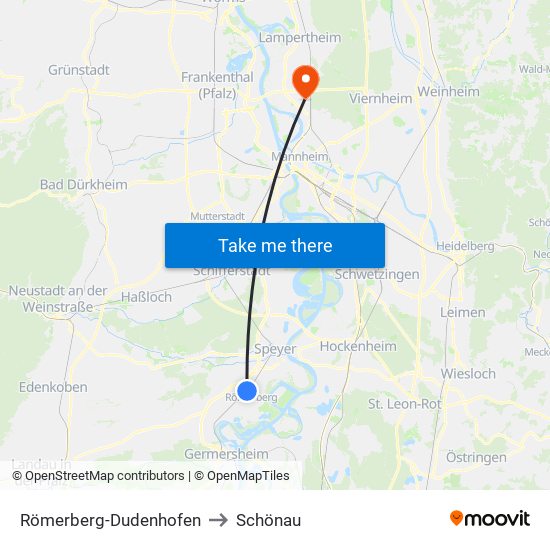 Römerberg-Dudenhofen to Schönau map