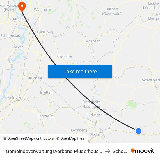 Gemeindeverwaltungsverband Plüderhausen-Urbach to Schönau map