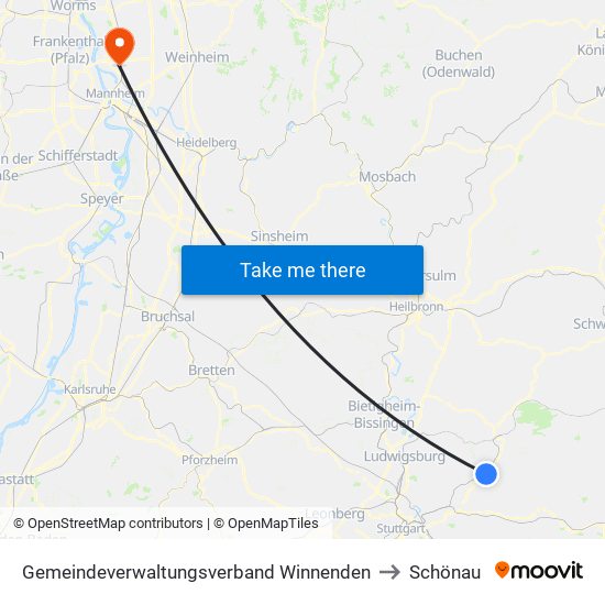 Gemeindeverwaltungsverband Winnenden to Schönau map
