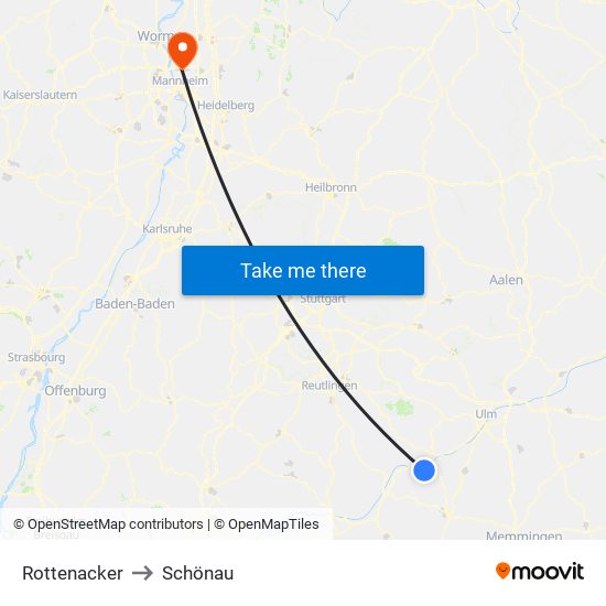 Rottenacker to Schönau map