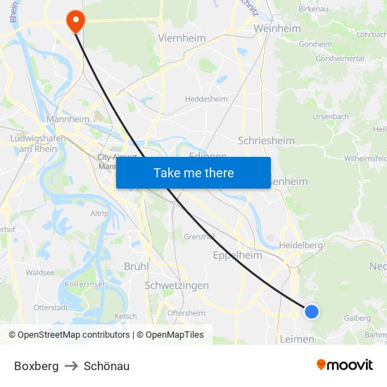 Boxberg to Schönau map