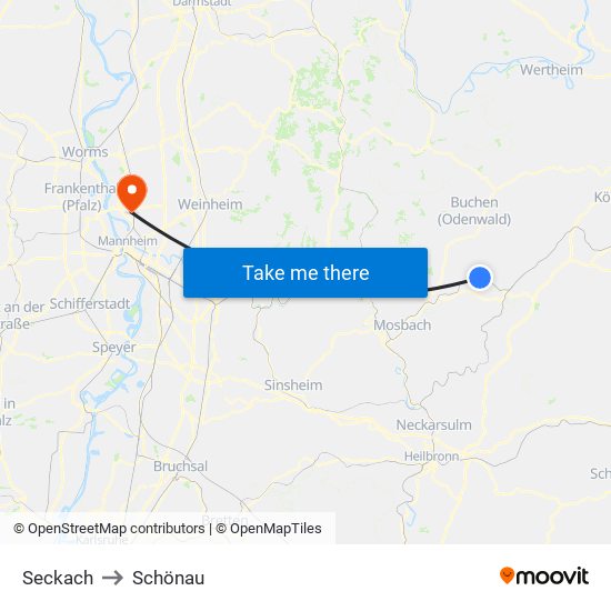 Seckach to Schönau map