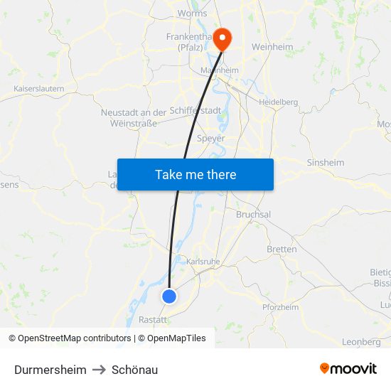 Durmersheim to Schönau map