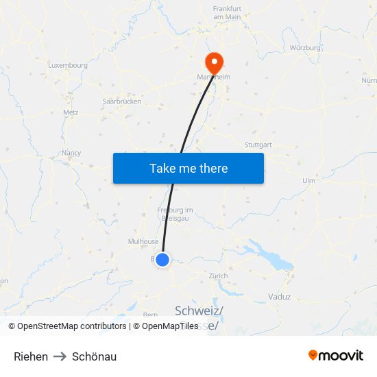 Riehen to Schönau map