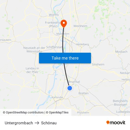 Untergrombach to Schönau map