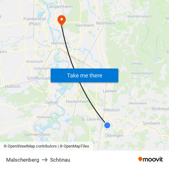 Malschenberg to Schönau map