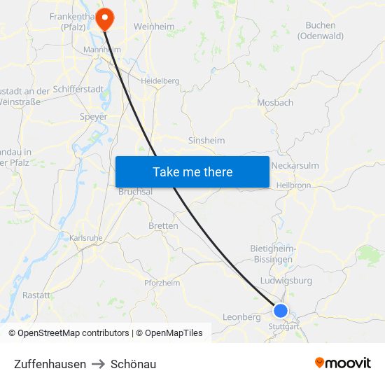 Zuffenhausen to Schönau map