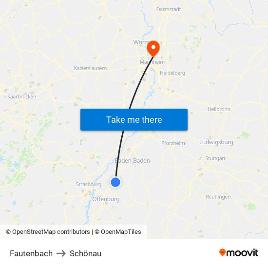 Fautenbach to Schönau map