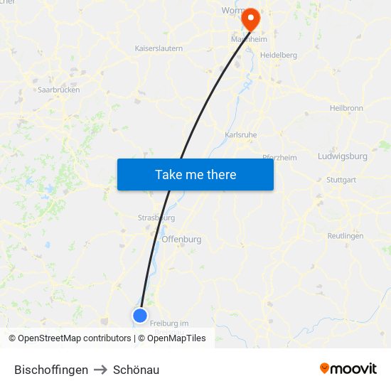 Bischoffingen to Schönau map