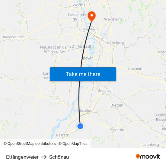 Ettlingenweier to Schönau map