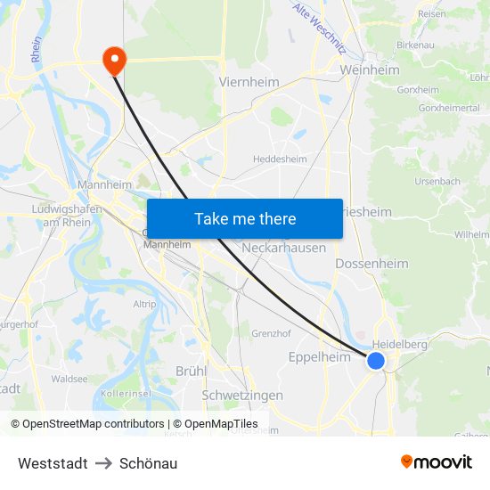 Weststadt to Schönau map