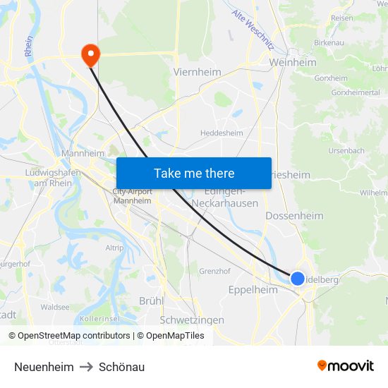 Neuenheim to Schönau map