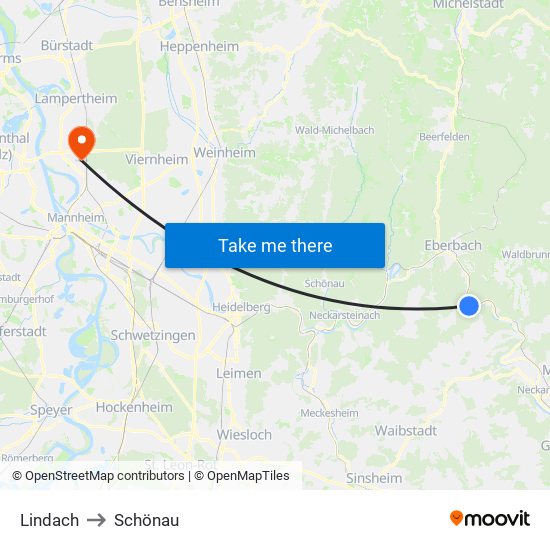 Lindach to Schönau map