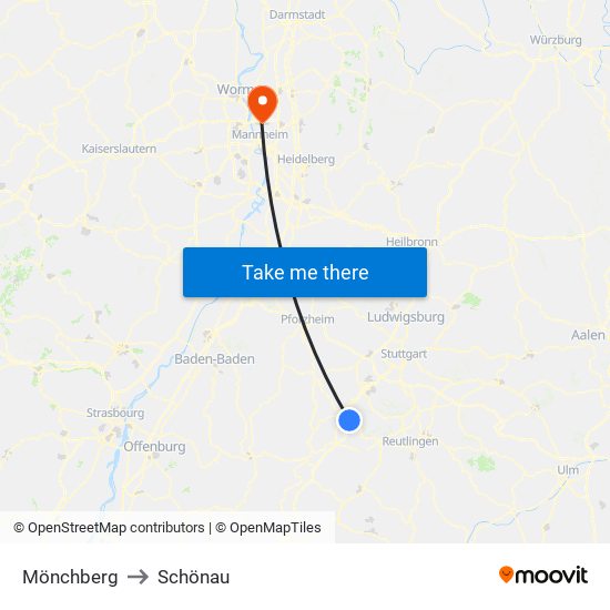 Mönchberg to Schönau map