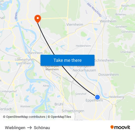 Wieblingen to Schönau map