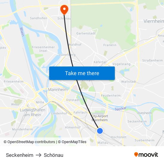 Seckenheim to Schönau map