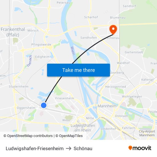 Ludwigshafen-Friesenheim to Schönau map