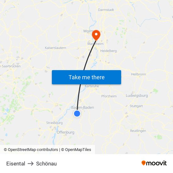 Eisental to Schönau map