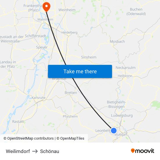 Weilimdorf to Schönau map