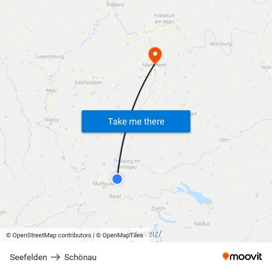 Seefelden to Schönau map