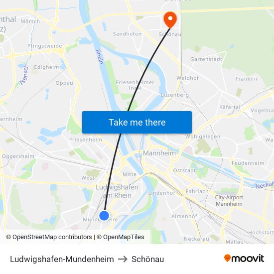 Ludwigshafen-Mundenheim to Schönau map