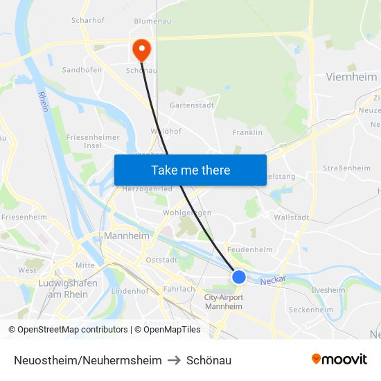 Neuostheim/Neuhermsheim to Schönau map