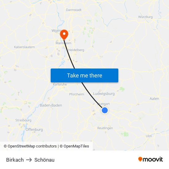 Birkach to Schönau map