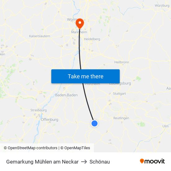 Gemarkung Mühlen am Neckar to Schönau map
