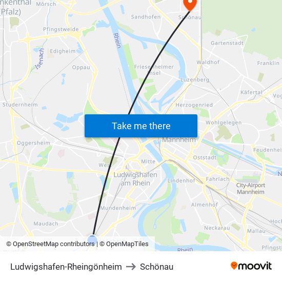 Ludwigshafen-Rheingönheim to Schönau map