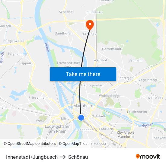 Innenstadt/Jungbusch to Schönau map