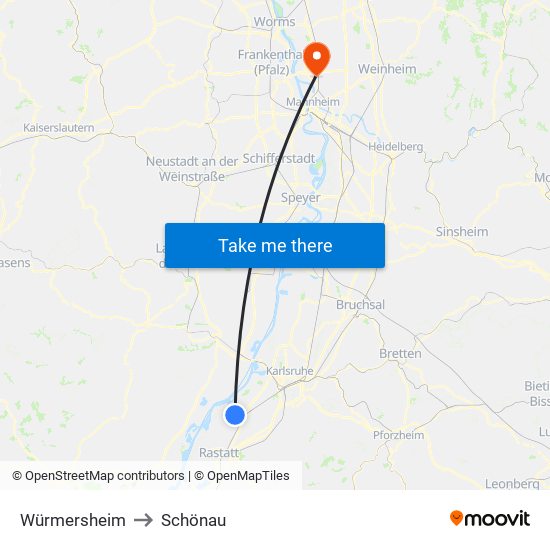 Würmersheim to Schönau map