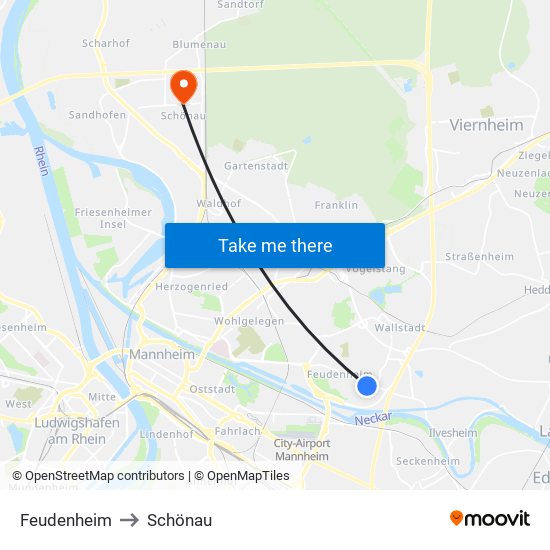 Feudenheim to Schönau map