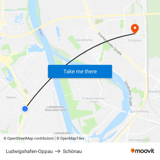 Ludwigshafen-Oppau to Schönau map