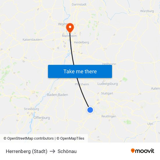 Herrenberg (Stadt) to Schönau map