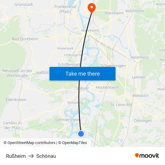 Rußheim to Schönau map