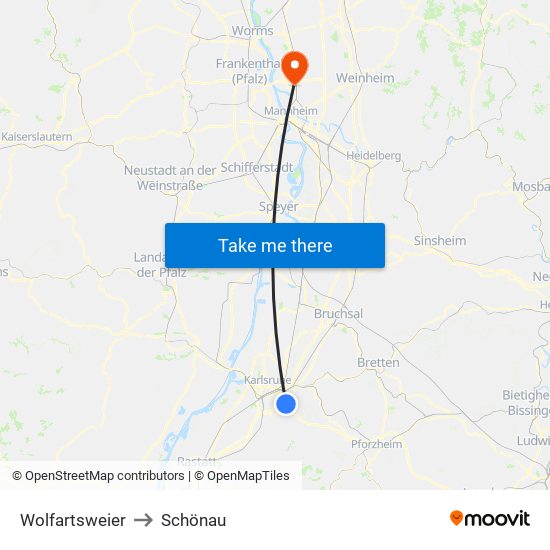 Wolfartsweier to Schönau map