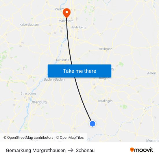 Gemarkung Margrethausen to Schönau map