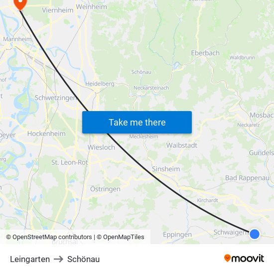Leingarten to Schönau map
