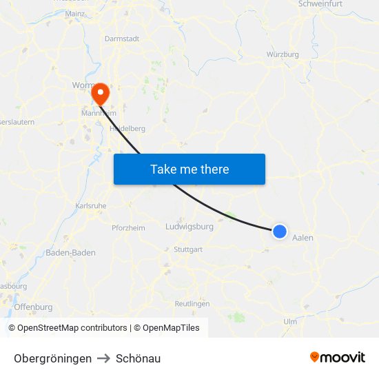 Obergröningen to Schönau map