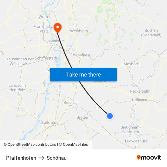 Pfaffenhofen to Schönau map