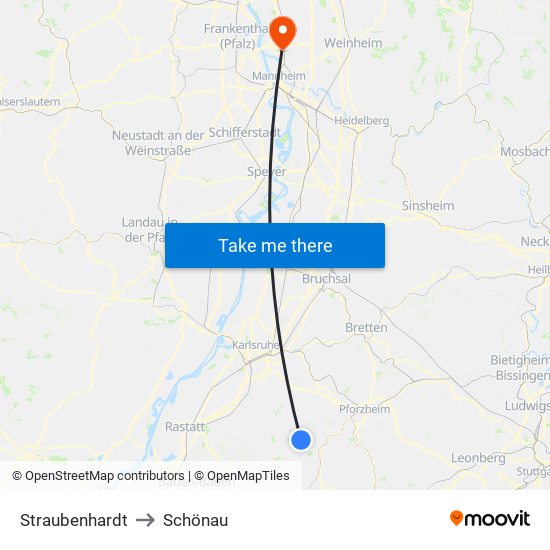 Straubenhardt to Schönau map