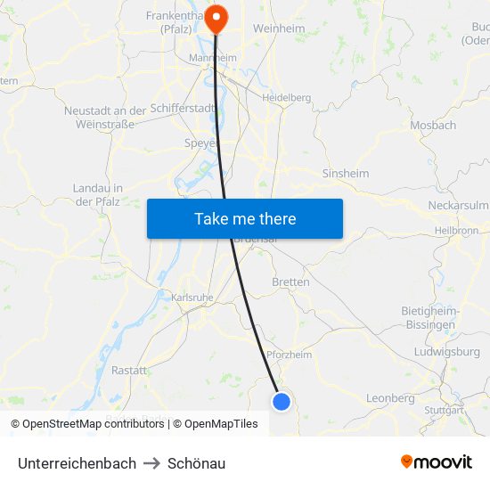 Unterreichenbach to Schönau map