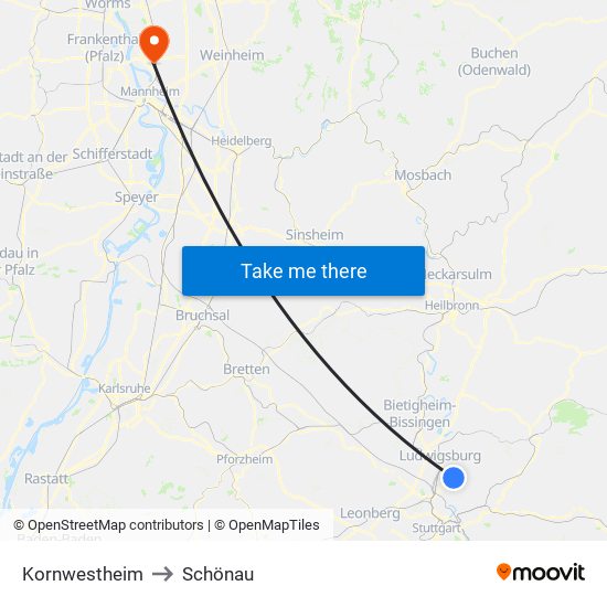 Kornwestheim to Schönau map