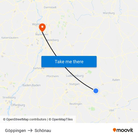 Göppingen to Schönau map