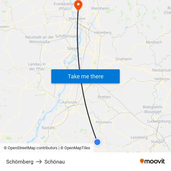 Schömberg to Schönau map