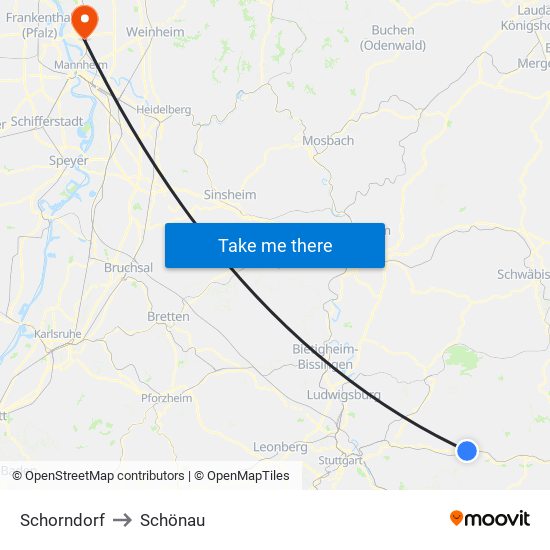 Schorndorf to Schönau map