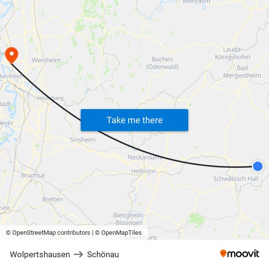 Wolpertshausen to Schönau map