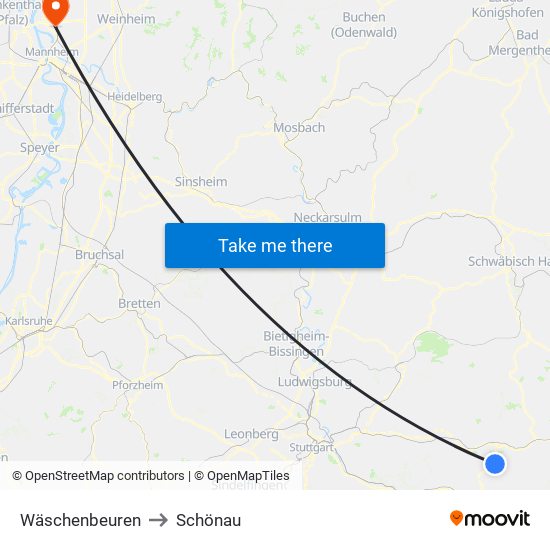 Wäschenbeuren to Schönau map